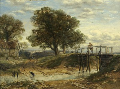 Landscape with Stream, Bridge and Cottage by Thomas Creswick