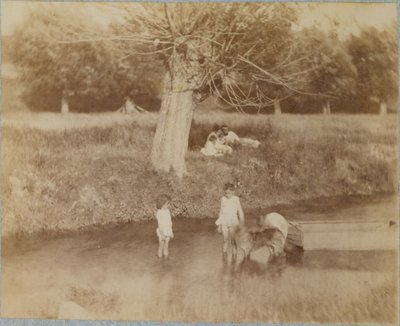 Three Children and a Dog Playing in the Creek, July 4, 1883 by Thomas Eakins