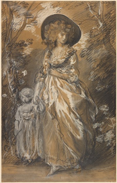 A Lady Walking in a Garden with a Child by Thomas Gainsborough