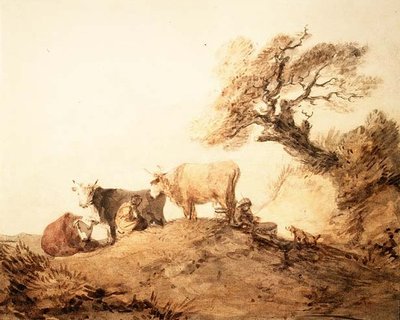 Cattle with Drovers and a Dog under a Tree by Thomas Gainsborough