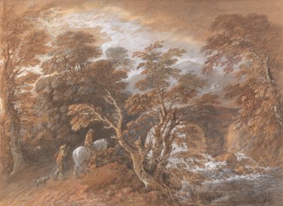 Hilly Landscape with Figures Approaching a Bridge by Thomas Gainsborough