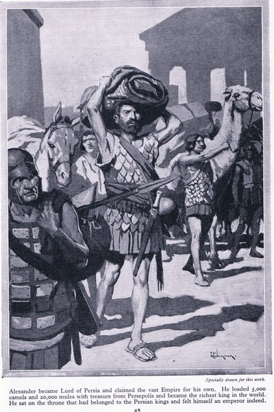 Looting a City of Treasure: Alexander Became Lord of Persia. He Loaded All the Treasures from Persepolis to Become Very Rich, c.1950 by Thomas Heath Robinson