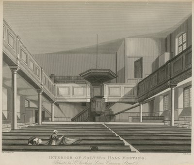 Interior of Salters Hall Meeting, situated in St Swithins Lane, Cannon Street, London by Thomas Hosmer Shepherd