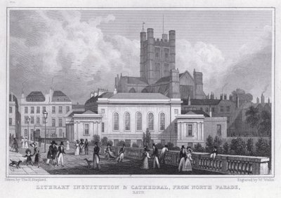 Literary Institution and Cathedral, from North Parade, Bath by Thomas Hosmer Shepherd