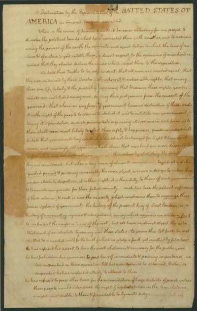 Draft of the Declaration of Independence, 4th July 1776 by Thomas Jefferson