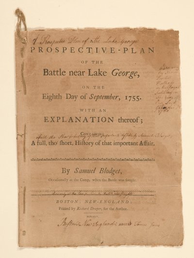 A Projective Plan of the Battle Fought Near Lake George. Text (Part B) by Samuel Blodgett by Thomas Johnston