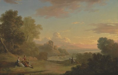 An Imaginary Landscape with a Traveller and Figures Overlooking the Bay of Baiae by Thomas Jones