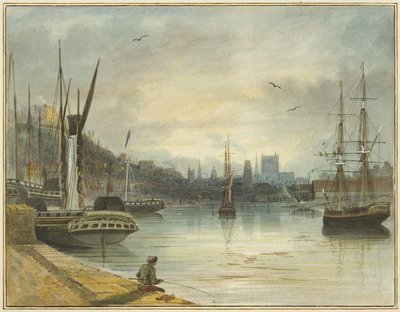 Looking up the Floating Harbour towards the Cathedral, from the entrance to Old Floating Dock by Thomas Leeson the Elder Rowbotham