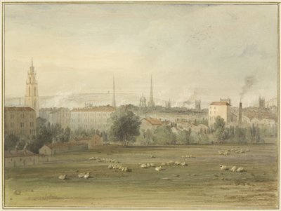 Near Stokes Croft with a view of Bristol skyline (site of Sadler and Clayfield