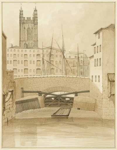 Stone Bridge showing Floodgates by Thomas Leeson the Elder Rowbotham