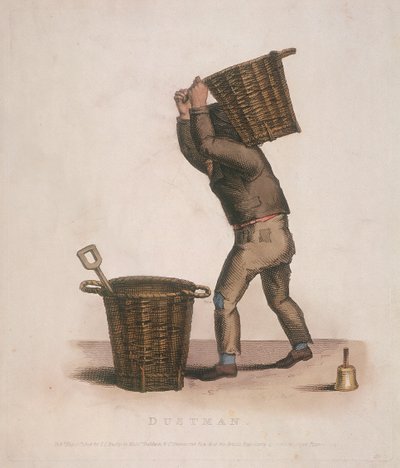 Dustman carrying a basket of refuse on his back by Thomas Lord Busby