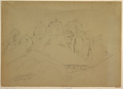 Drawing, Rio Virgin River with Large Rock Formations, 1873 by Thomas Moran