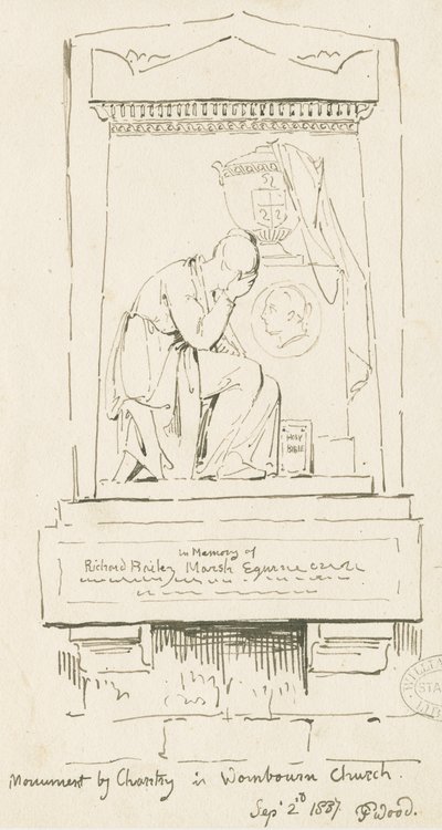 Monument to Richard Bailey Marsh (pen and sepia drawing) by Thomas Peploe Wood