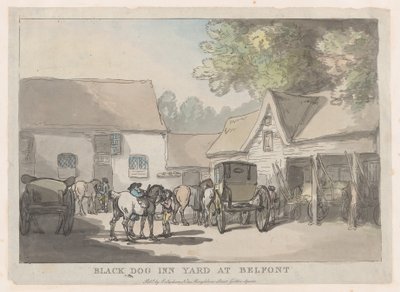 Black Dog Inn Yard at Belfont by Thomas Rowlandson
