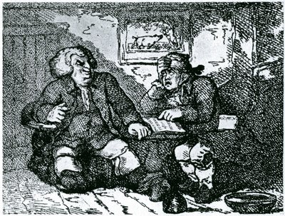 Dr Johnson and James Boswell recovering from a hangover after a night on the town by Thomas Rowlandson
