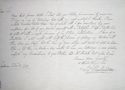 Earliest known letter from the artist to a Mr Downs, a potential patron, 8th December 1797 by Thomas Rowlandson