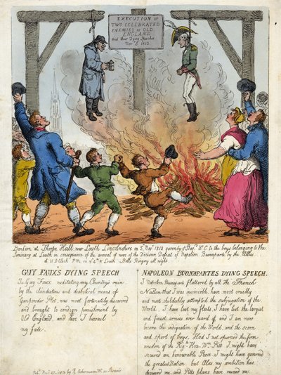 Execution of two famous enemies of old England, Guy Fawkes and Napoleon Buonaparte - Their last speech, on the gallows by Thomas Rowlandson
