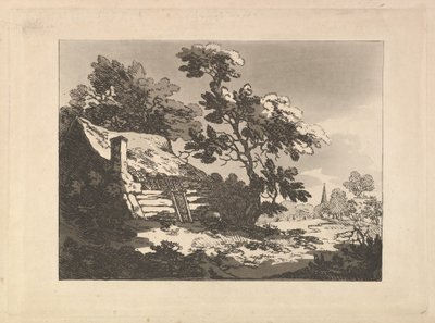 Landscape with Cottage and Distant Church Spire by Thomas Rowlandson