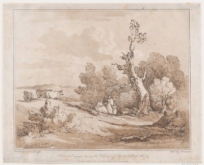 Landscape with Figures Collecting Wood Beneath Gnarled Trees by Thomas Rowlandson