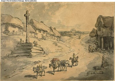 Landscape with Wayside Cross and Cottages by Thomas Rowlandson