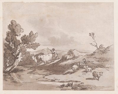Landscape with a Figure Herding Cattle to Water by Thomas Rowlandson