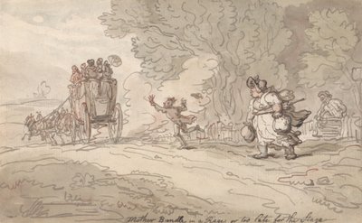Mother Bundle in a Rage or Too Late for the Stage by Thomas Rowlandson