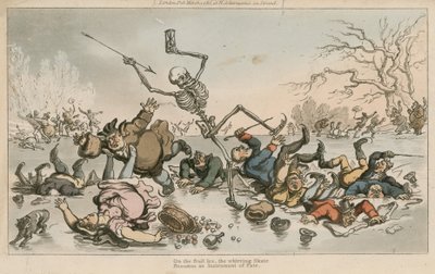 On frail ice, the whirring skate, Becomes an instrument of Fate by Thomas Rowlandson
