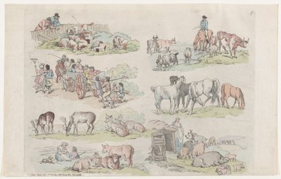 Plate 11, Outlines of Figures, Landscapes and Cattle...for the Use of Learners by Thomas Rowlandson