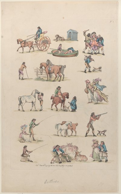 Plate 1, Outlines of Figures, Landscapes and Cattle for the Use of Learners, March 8, 1790 by Thomas Rowlandson