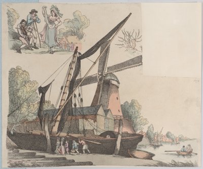 River Scene with Windmill from Plate 9, Outlines of Figures, Landscapes and C..., January 20, 1791 by Thomas Rowlandson