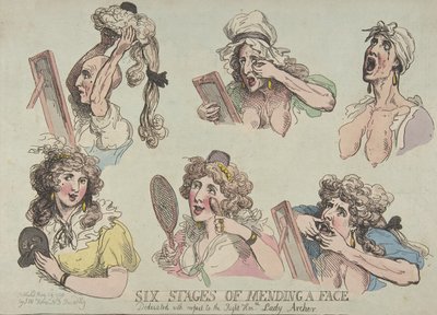 Six Stages of Mending a Face, Dedicated with respect to the Right Hon-ble. Lady Ar... by Thomas Rowlandson