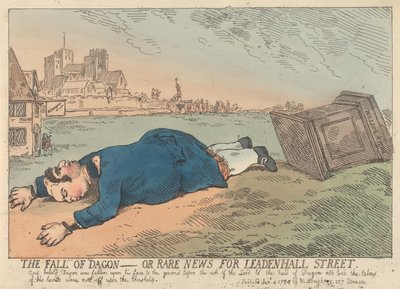 The Fall of Dagon or Rare News for Leadenhall Street by Thomas Rowlandson