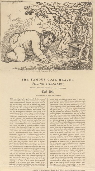 The Famous Black Coal Heaver, Black Charley, Looking into the Mouth of the Wonderful Coal Pit by Thomas Rowlandson