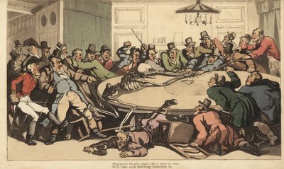 The Skeleton of Death Fights with Gentlemen Gamblers in the Chance Room at a London Gaming Club by Thomas Rowlandson