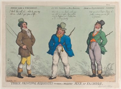 Three Principal Requisites to Form a Modern Man of Fashion, September 15, 1814 by Thomas Rowlandson