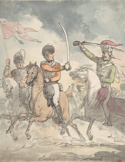 Unused study for a plate to Hungarian and Highland Broadsword Exercise, ca 1799 by Thomas Rowlandson.