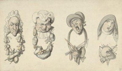Four Caricatured Heads by Thomas Rowlandson