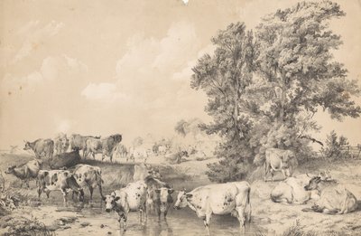 A Herd of Cattle on a Riverbank by Thomas Sidney Cooper