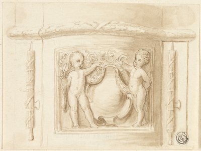 Base of Pilaster with Relief, with 2 Putti, Shield by Thomas Stothard