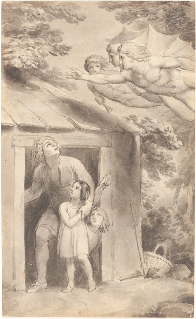 Peter and His Children Visited by Three Flying Figures by Thomas Stothard