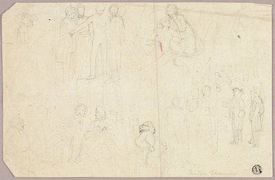 Sketches for Tristram Shandy (recto); Sketches of Medallion with Seated Allegorical Figure (verso) by Thomas Stothard