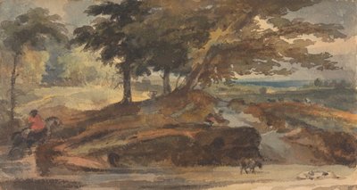 Landscape with Knoll with Trees, Figure on Horseback by Thomas Sully