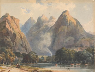 Mountain Scene with Stream, Cows and Figures by Thomas Sully