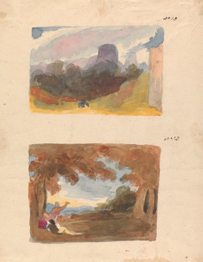 Two Drawings on One Sheet: Landscape with Castle - Modern Manner; Landscape with Figures in Foreground by Thomas Sully