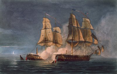 Capture of the Thetis by HMS Amethyst, 10th November, 1808, engraved by T. Sutherland for 
