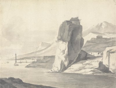 A Coastal Scene with Breakwater, High Cliffs and a Fort by Thomas Wyck