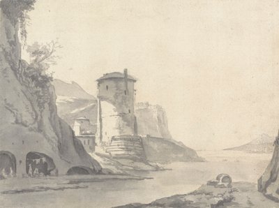 A Village in a Rocky Coastal Inlet (Italian ?) with Round Tower on the Left Bank by Thomas Wyck