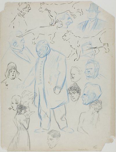 Sheet of Sketches: Men, Women and Cats (front); Sheet of Sketches: Men and Women (back) by Théophile Alexandre Pierre Steinlen