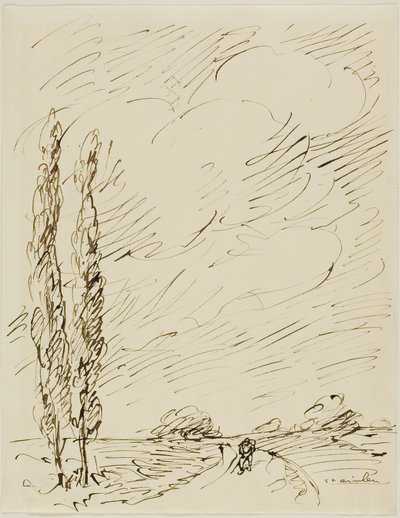 Tramp on a Road with Two Poplar Trees by Théophile Alexandre Pierre Steinlen