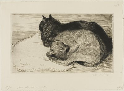 Two Cats on a Cushion by Théophile Alexandre Pierre Steinlen